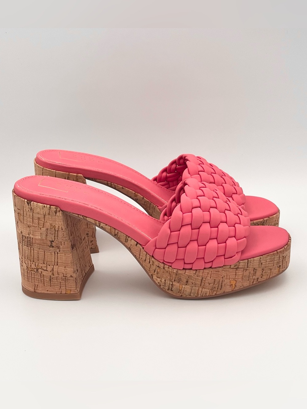 ShuShop Coral Pink Woven Platform Cork Block Slide Heel Sandals Size 7.5